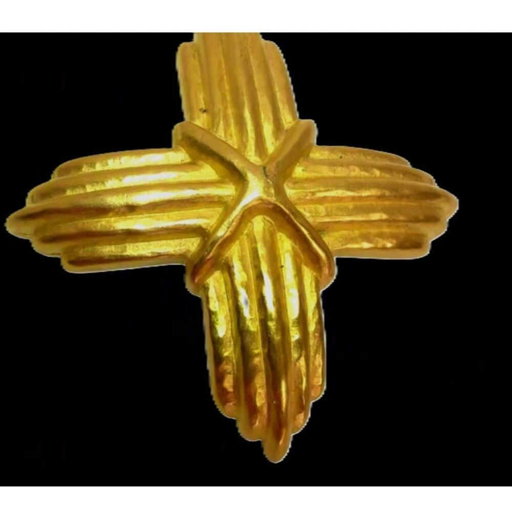 Vintage Givenchy 1980s Gold Hammered Cross Brooch Pin 4G Signed Statement READ